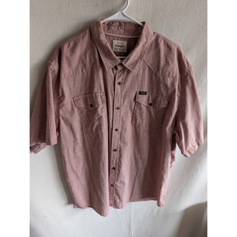 Wrangler Mens Western Shirt Short Sleeve Pink Button Down Yoke XL